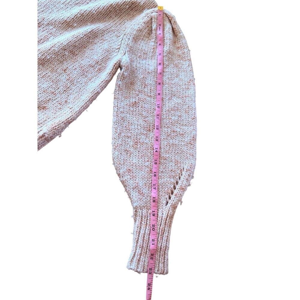 Madewell Pink Cream Speckled Puff Sleeve Sweater XS Mock Neck Chunky Knit - Picture 7 of 7